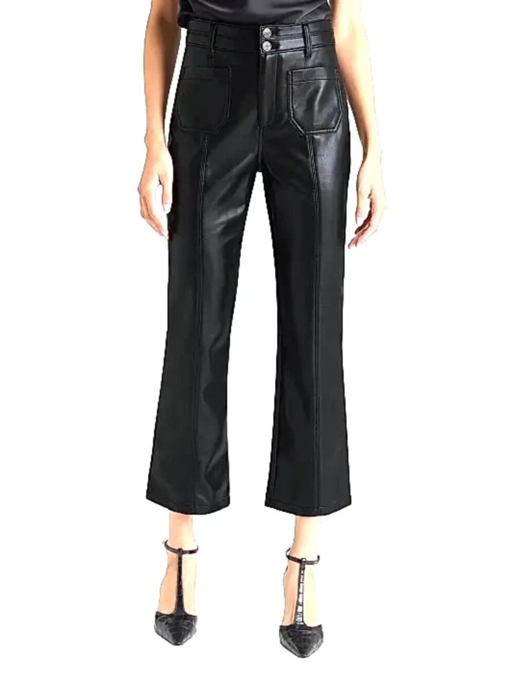 Cinq a Sept Womens Pants Size 4 Black Vegan Leather Dorothea Cropped Flare New